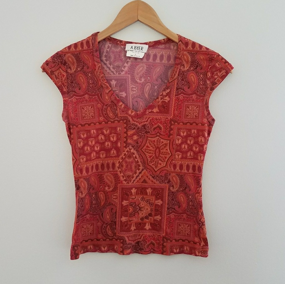 A. Byer red orange maroon light weight top